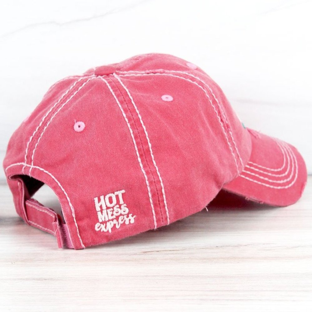 NWT Distressed Salmon Hot Mess Cap - Picture 2 of 3